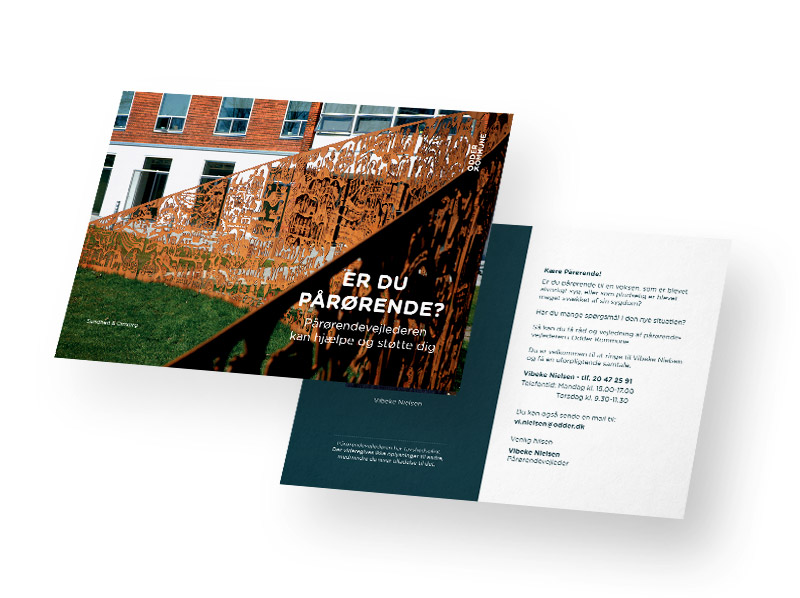 Mockup af postkort til Sundhed & Omsorg i Odder Kommune