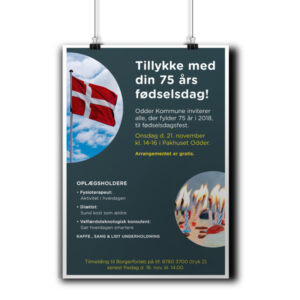 Mockup af plakat i anledning af Odder Kommunes borgeres 75års fødselsdag