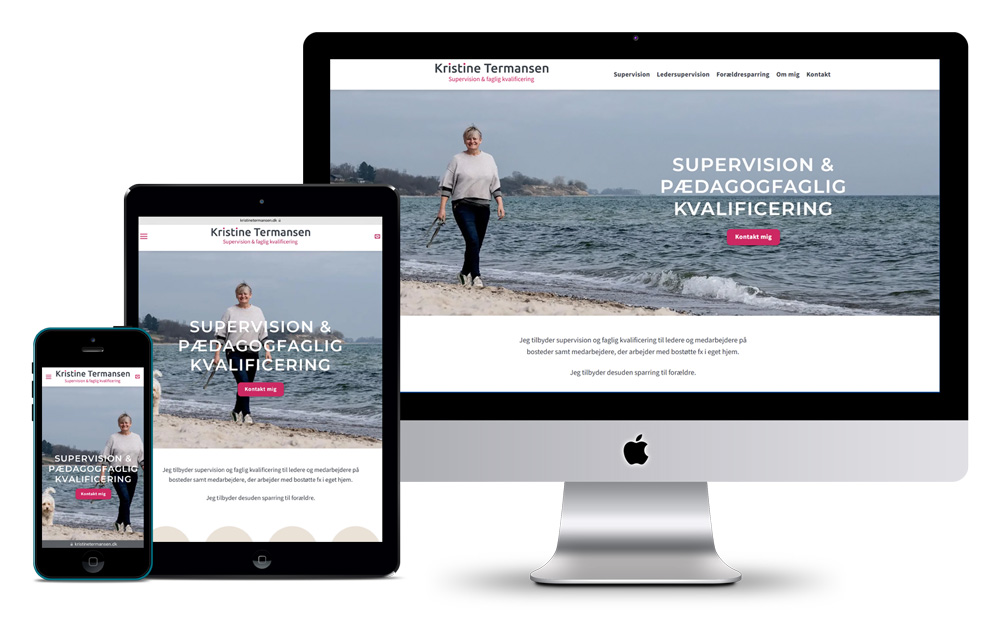 Mockup med iphone, ipad og pc af hjemmeside til supervisor